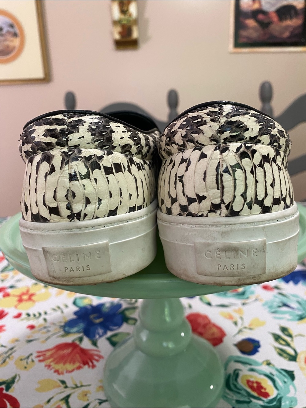 Celine Black and Cream Leather Slip-On Sneakers - Picture 3 of 10